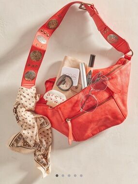 Free People Red Leather Stud-Accent Crossbody Sling